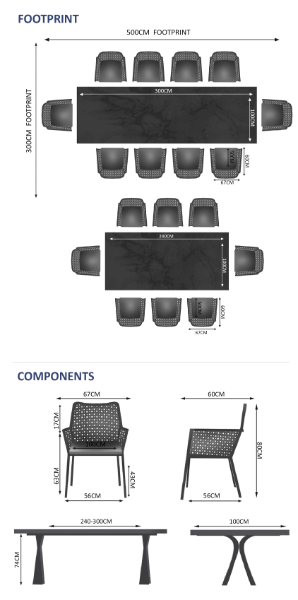 Linear & Matrix 10 Seat Dining Set with Extendable 300cm Table