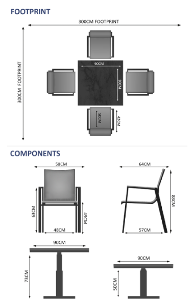 Rising & Aspen 4 Seat Square Dining Set with 90 x 90cm Table