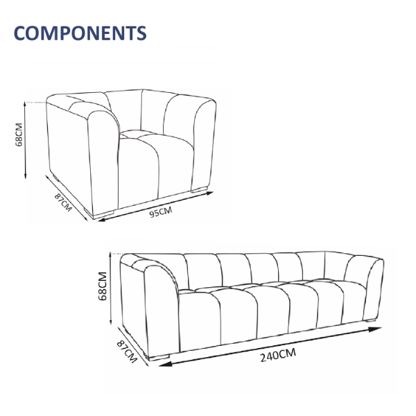 Chelsea 5-Seater Sofa Set - 2x Chairs, 1x 3-Seater Sofa