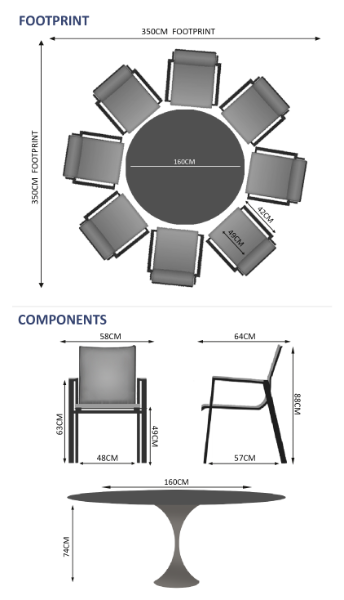 Sphere & Aspen 8 Seat Round Dining Set with 160cmØ Table