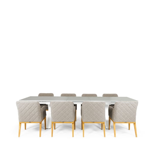 Linear & Chequers 8 Seat Dining Set with Extendable 300cm Table