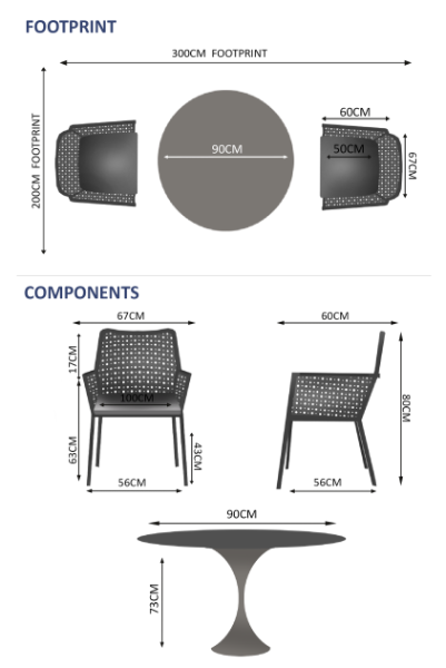 Sphere & Matrix 2 Seat Round Dining Set with 90cmØ Table