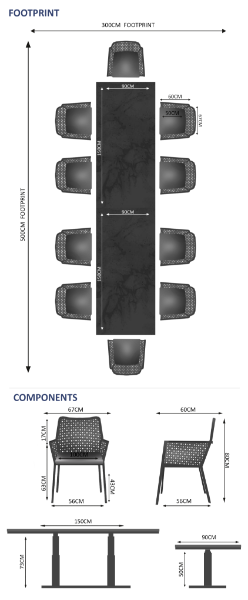 Rising & Matrix 10 Seat Rectangular Dining Set with x2 150 x 90cm tables