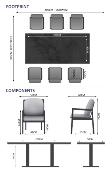 Phoenix & Lunar 6 Seat Rectangular Dining Set with 200 x 90cm Table