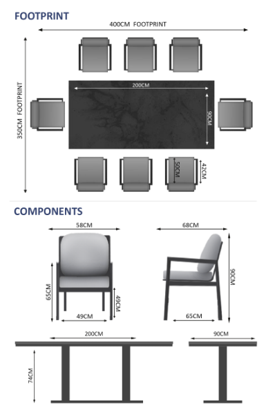 Phoenix & Lunar 8 Seat Rectangular Dining Set with 200 x 90cm Table