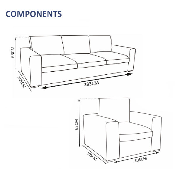 Knightsbridge 5 Seater Sofa Set - 2x Chairs, 1x 3-Seater