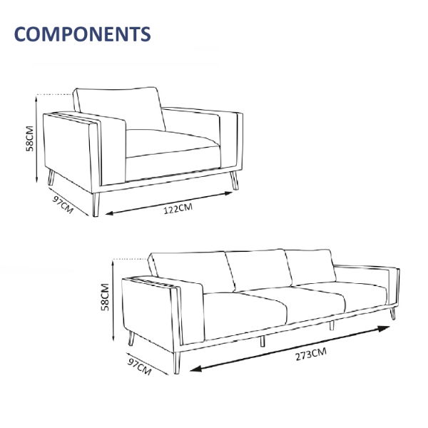 Marylebone 5 Seater Sofa Set - 2x Chairs, 1x 3 -Seater Sofa Set