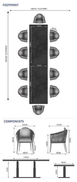Rising & Moon 10 Seat Rectangular Dining Set with x2 150 x 90cm tables
