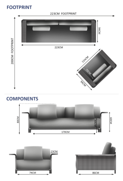 Hawaii 3 Seater Sofa Set - 1 Sofa, 1 Armchair