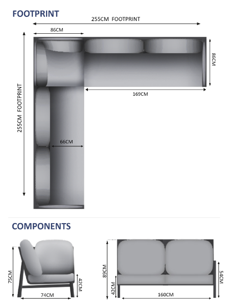 Lunar 5 Seater Sofa Set - 1 Left, 1 Right, 1 Corner