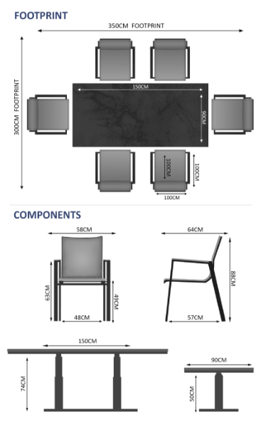 Rising & Aspen 6 Seat Rectangular Dining Set with 150 x 90cm table