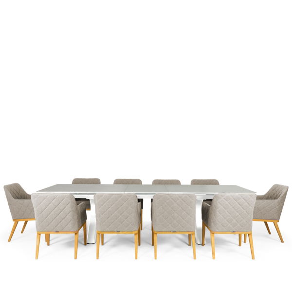 Rising & Chequers 10 Seat Rectangular Dining Set with x2 150 x 90cm Table