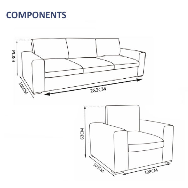 Knightsbridge 5 Seater Sofa Set - 2x Chairs, 1x 3-Seater