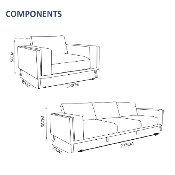 Marylebone 4 Seater Sofa Set - 1x Chair, 1x 3-Seater Sofa