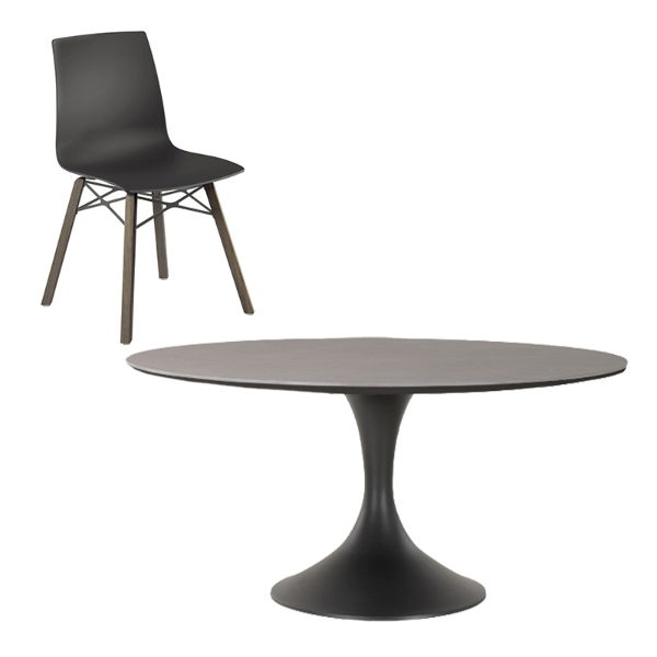 Sphere & Narda 5 Seat Dining Set 160cm Charcoal Table with Charcoal Chairs CLR