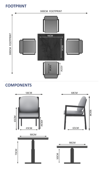 Rising & Lunar 4 Seat Square Dining Set with 90 x 90cm Table