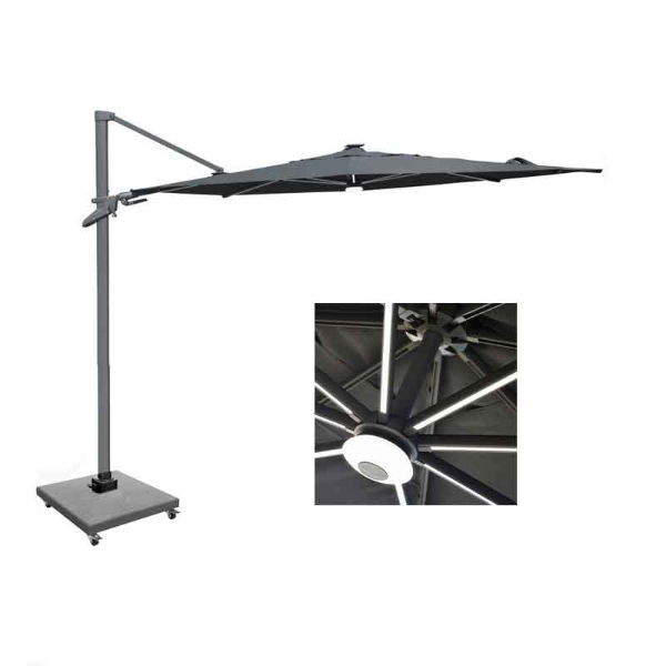 Twilight 3.5m Cantilever Parasol with LED Lights and Granite Base (Unique Slim Canopy Design)     