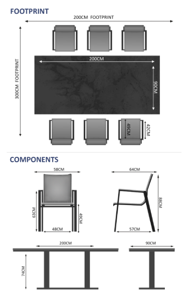 Phoenix & Aspen 6 Seat Rectangular Dining Set with 200 x 90cm Table