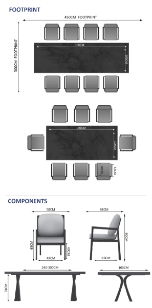 Linear & Lunar 8 Seat Dining Set with Extendable 300cm Table