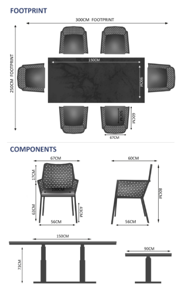 Rising & Matrix 6 Seat Rectangular Dining Set with 150 x 90cm table