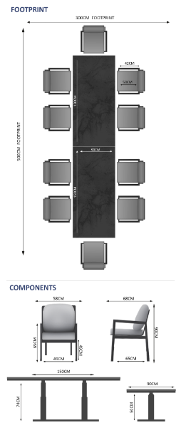 Rising & Lunar 10 Seat Rectangular Dining Set with x2 150 x 90cm tables