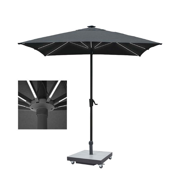 Horizon 2.5m Square Single Pole Parasol with LED lights with Grey Stone Base