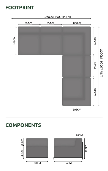 Grand Sahara 5 Seater Corner  Sofa Set - 2 Corners, 3 Middles