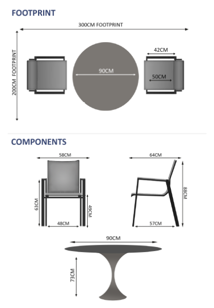 Sphere & Aspen 2 Seat Round Dining Set with 90cmØ Table