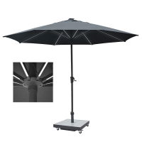 Horizon 3.5m Round Single Pole Parasol with LED Lights with Granite Base Stand