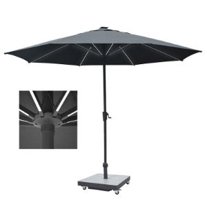 Horizon 3.5m Round Single Pole Parasol with LED Lights with Granite Base Stand