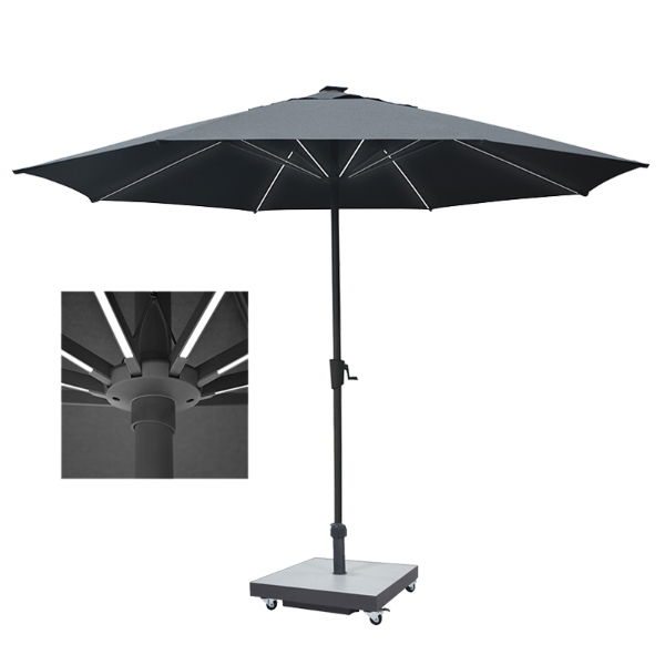 Horizon 3.5m Round Single Pole Parasol with LED Lights with Granite Base Stand