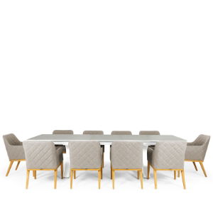 Linear & Chequers 10 Seat Dining Set with Extendable 300cm Table