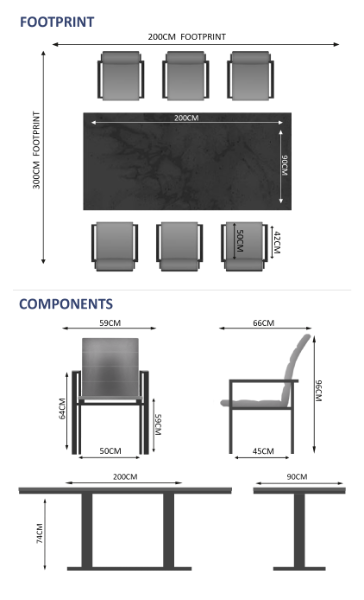 Phoenix & Arabian 6 Seat Rectangular Dining Set with 200 x 90cm Table