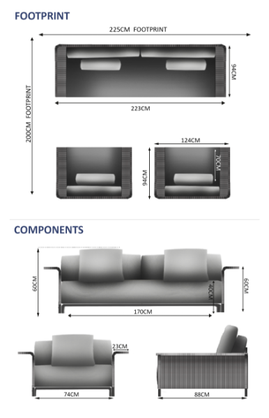 Hawaii 4 Seater Sofa Set - 1 Sofa, 2 Armchairs