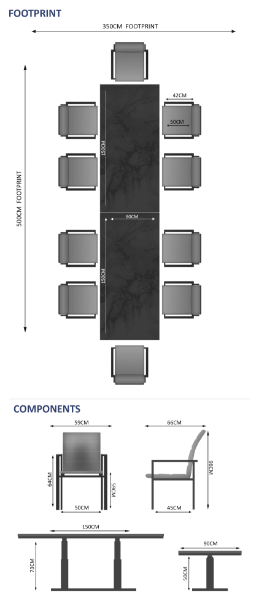 Rising & Arabian 10 Seat Rectangular Dining Set with x2 150 x 90cm tables