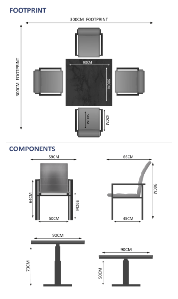 Rising & Arabian 4 Seat Square Dining Set with 90 x 90cm Table