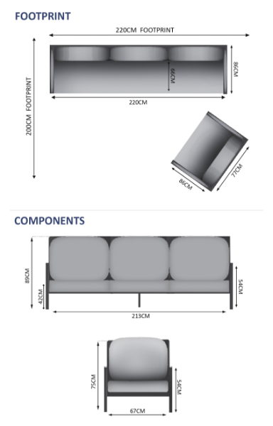 Lunar 4 Seater Sofa Set - 1 Sofa, 1 Armchair