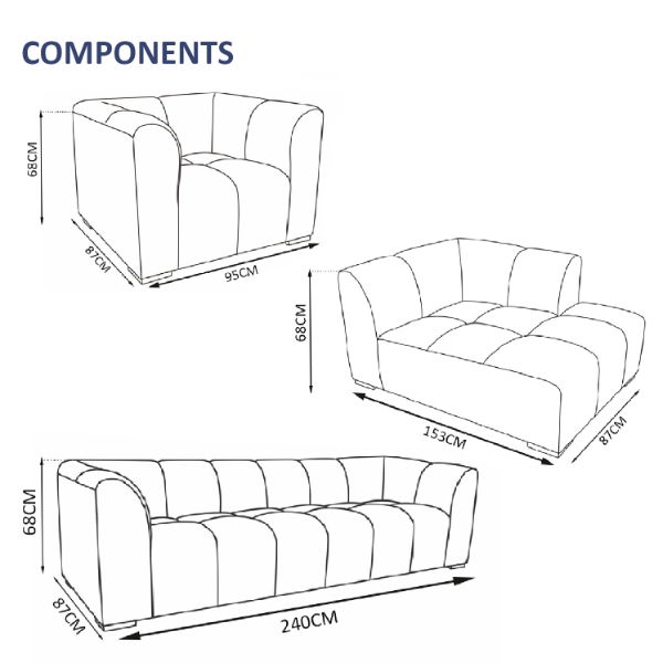 Chelsea 6-Seater Chaise Lounge Sofa - 1x Chair, 1x 3-Seater, 1x Chaise Lounge