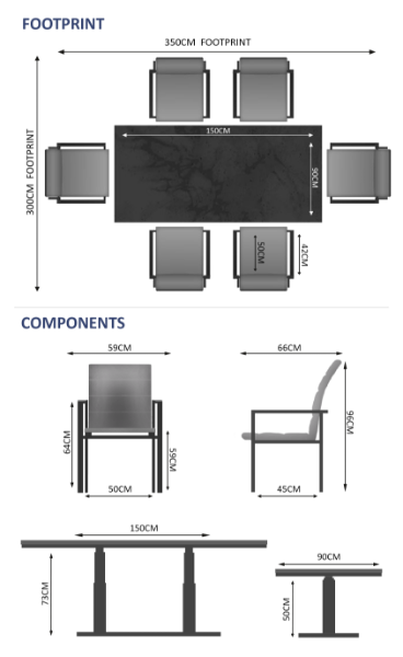 Rising & Arabian 6 Seat Rectangular Dining Set with 150 x 90cm table