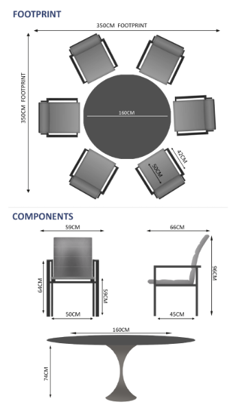 Sphere & Arabian 6 Seat Round Dining Set with 160cmØ Table