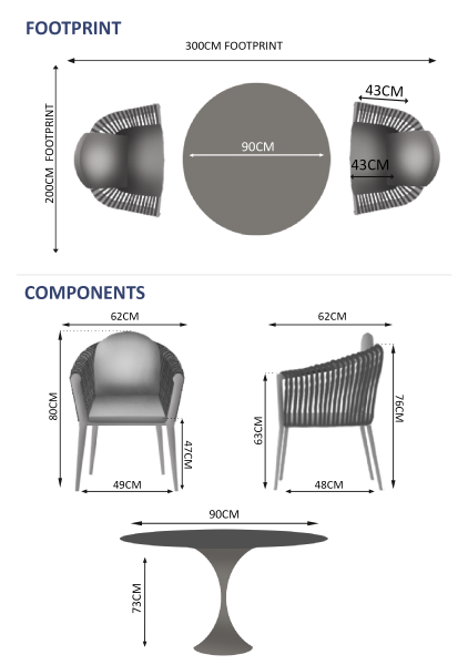 Sphere & Moon 2 Seat Round Dining Set with 90cmØ Table