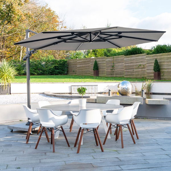 Twilight 3.5m Cantilever Parasol with LED Lights and Granite Base (Unique Slim Canopy Design)     