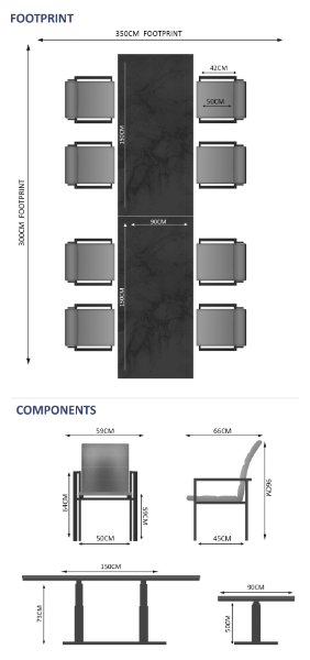 Rising & Arabian 8 Seat Rectangular Dining Set with x2 150 x 90cm tables