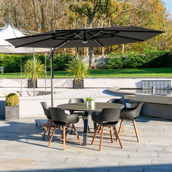 Twilight 3.5m Cantilever Parasol with LED Lights and Granite Base (Unique Slim Canopy Design)     