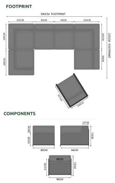 Grand Sahara 7 Seater Sofa Set - 3 Corners, 3 Middles, 1 Armchair