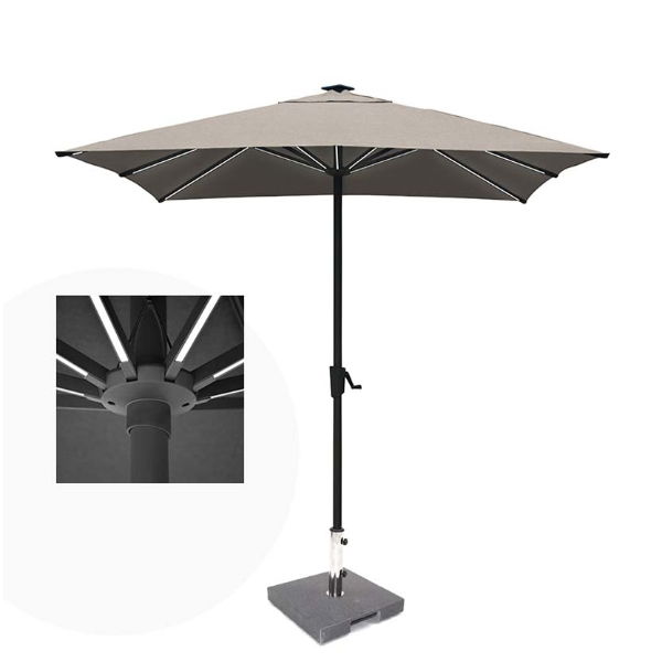 Horizon 2.5m Square Single Pole Parasol with LED lights with Granite Base Stand