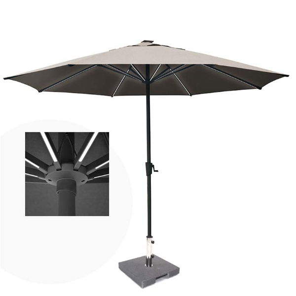 Horizon 3.5m Round Single Pole Parasol with LED Lights with Granite Base Stand