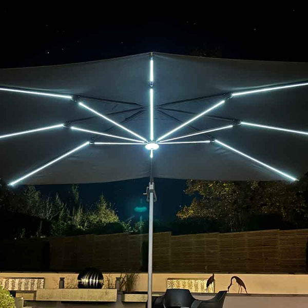 Twilight 3x4m Cantilever Parasol with LED Lights and Granite Base (Unique Slim Canopy Design)   