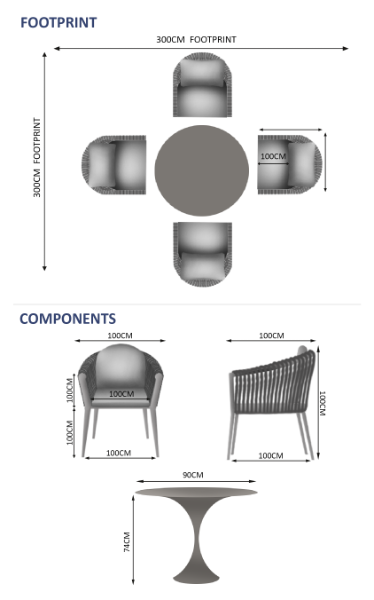 Rising & Moon 4 Seat Square Dining Set with 90 x 90cm Table