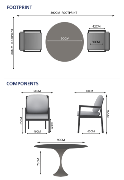 Sphere & Lunar 2 Seat Round Dining Set with 90cmØ Table